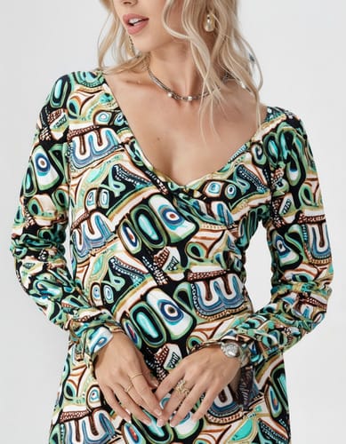 Vestido manga 3/4 estilo azteca anaranjado Capella